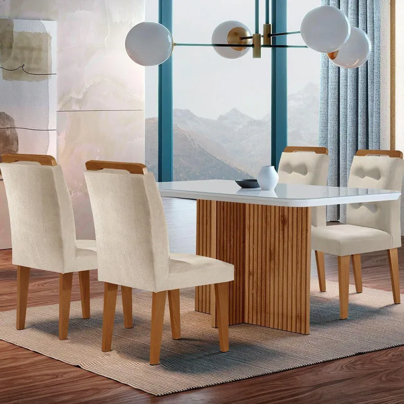 Sala De Jantar Mesa Olímpia 120cm Mdf  4 Cadeiras - OUTRAS