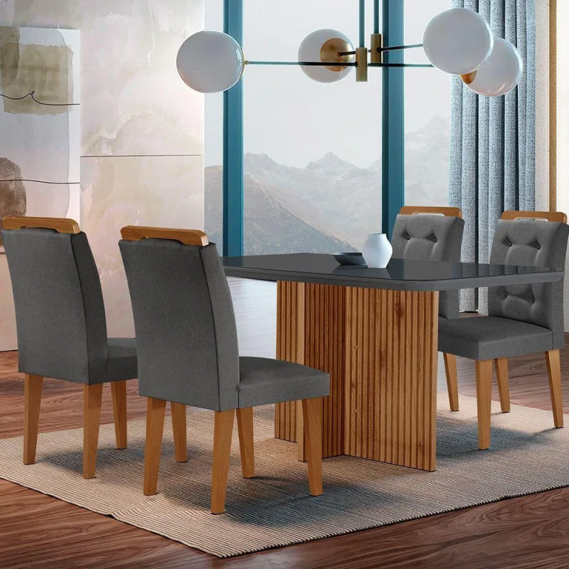 Sala De Jantar Mesa Olimpia Com 4 Cadeiras Carol - Moderna