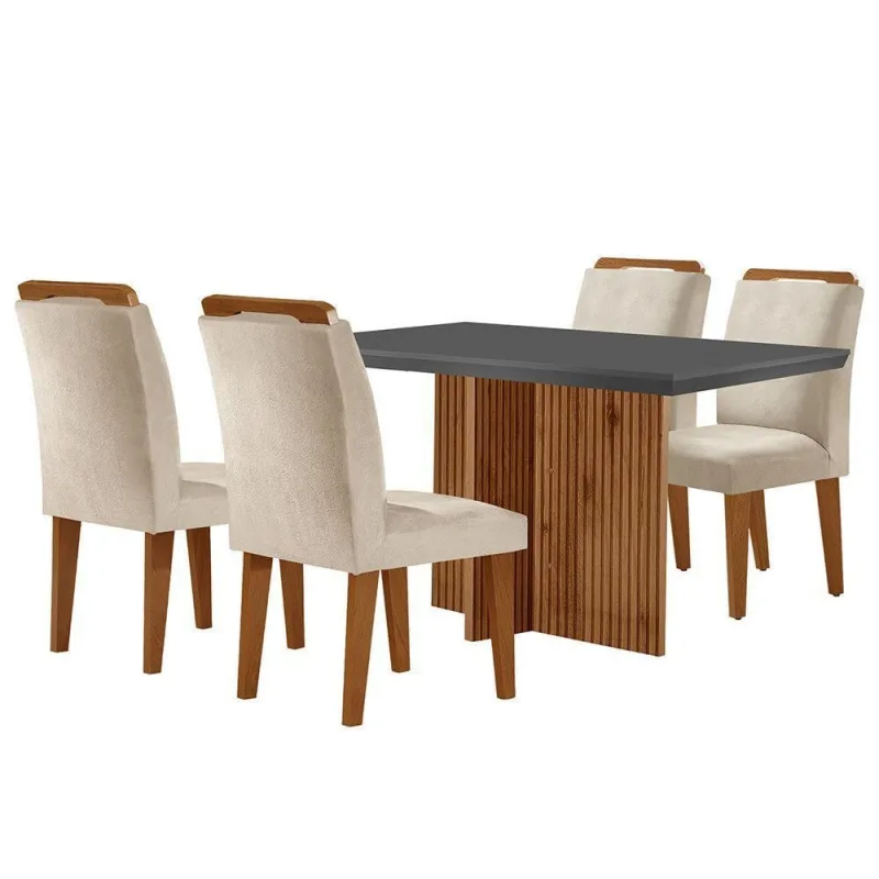 Sala De Jantar Mesa Olímpia E 4 Cadeiras Athenas Moderna Creme Grafite E Imbuia - Moderna