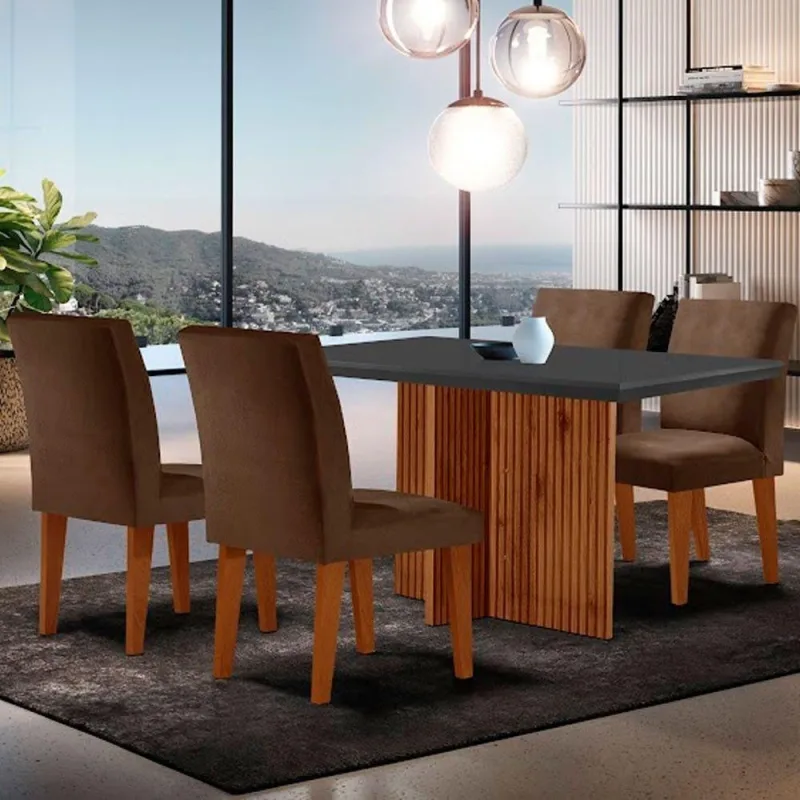 Mesa Olimpia 120 Mdf Canto Copo Com 4 Cadeiras Grecia - Moderna - Móveis