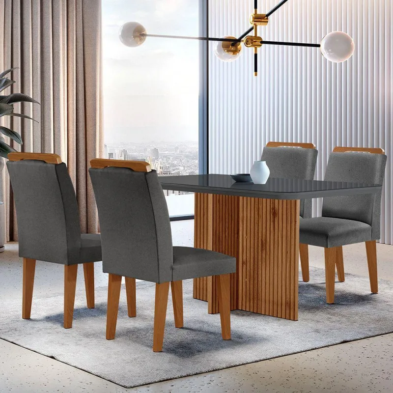 Mesa Olímpia 120cm Mdf Vidro Canto Copo Com 4 Cadeiras - Moderna