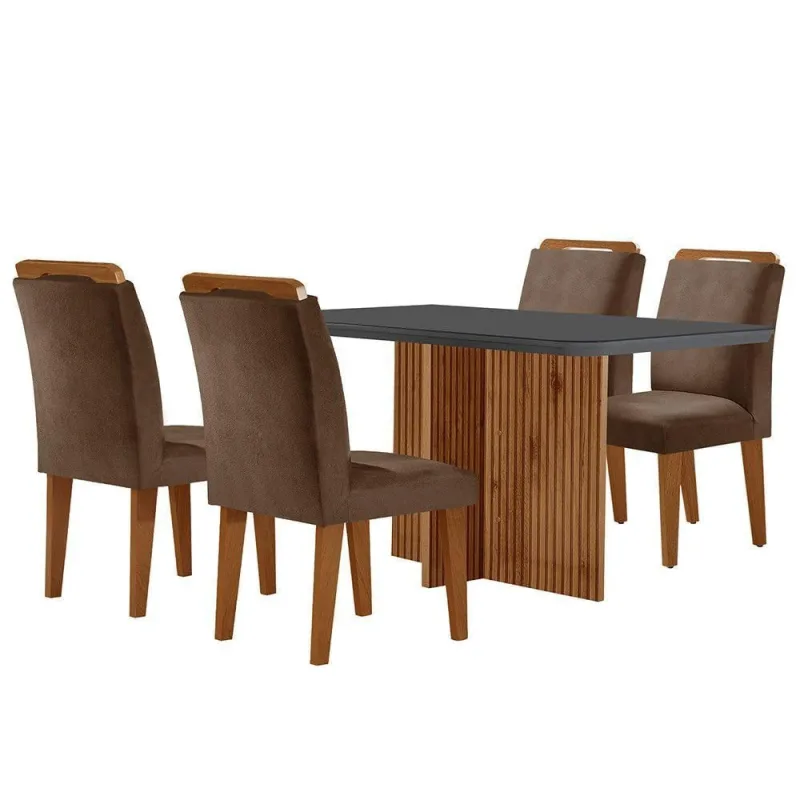 Sala De Jantar Mesa Olímpia Mdf E 4 Cadeiras Athenas Moderna Marrom,Grafite E Imbuia - Moderna - Móveis