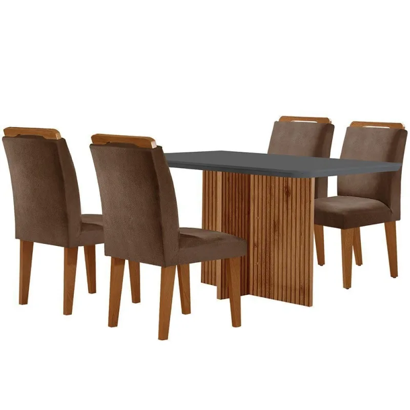 Sala De Jantar Mesa Olímpia 120cm 4 Cadeiras Athena Moderna Marrom Grafite E Imbuia - Moderna