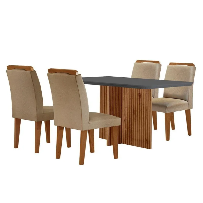Sala De Jantar Mesa Olímpia 120cm 4 Cadeiras Athena Moderna Turim Grafite e Imbuia - Moderna