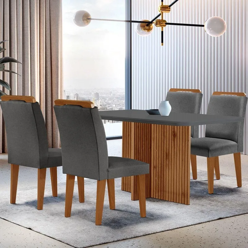 Mesa Olímpia 120cm Em Mdf E 4 Cadeiras Athenas Moderna. - Moderna - Móveis
