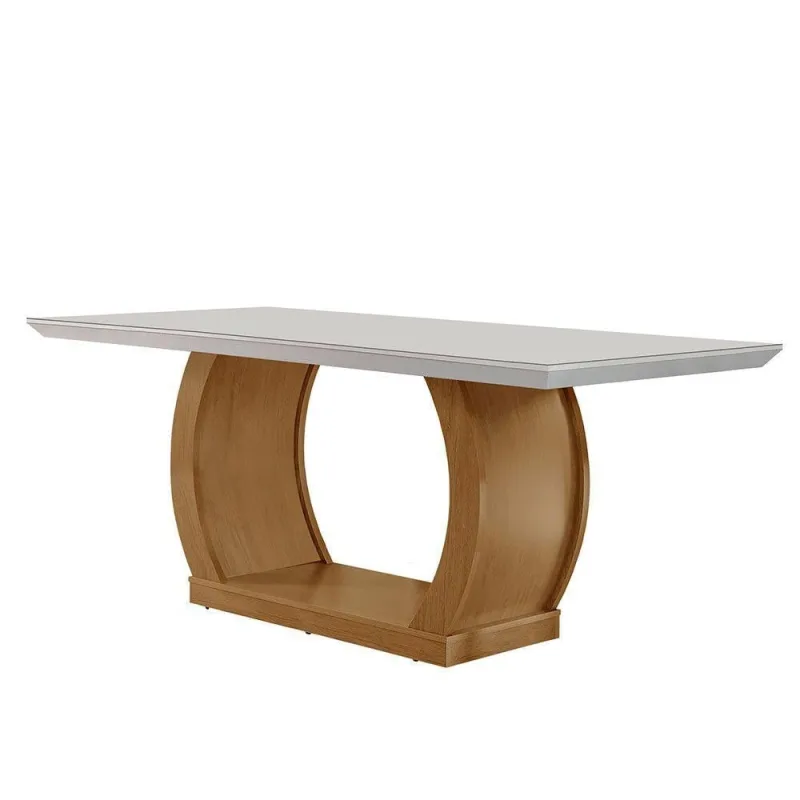 Mesa Sala De Jantar 180cm Milena Em Mdf E Vidro Off White - Moderna