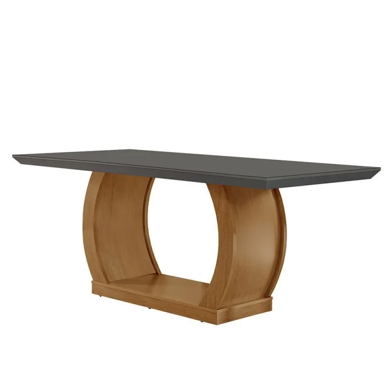 Mesa Para Sala De Jantar 180cm Milena Em Mdf E Vidro Grafite - Moderna