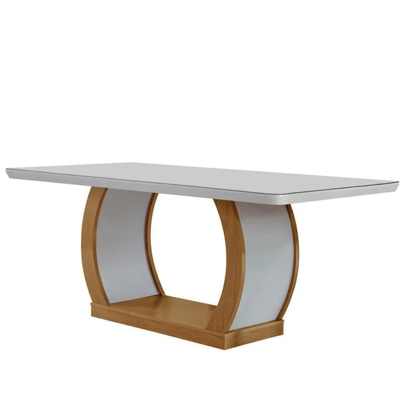 Mesa Para Sala De Jantar 180cm Em Mdf E Vidro Com Canto Copo - Moderna