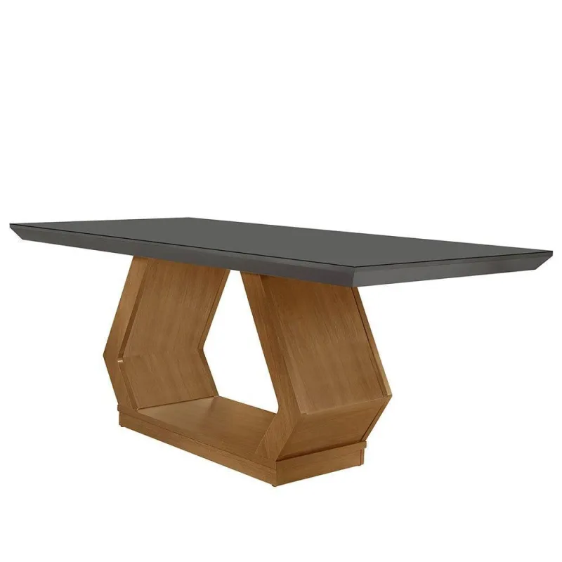Mesa Para Sala De Jantar Lara 180cm Em Mdf E Vidro Grafite - Moderna