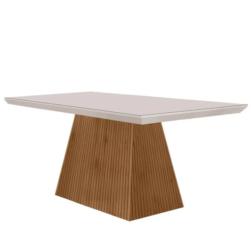 Mesa Sala De Jantar Aida 120cm Em Mdf E Vidro Off White - Moderna - Móveis