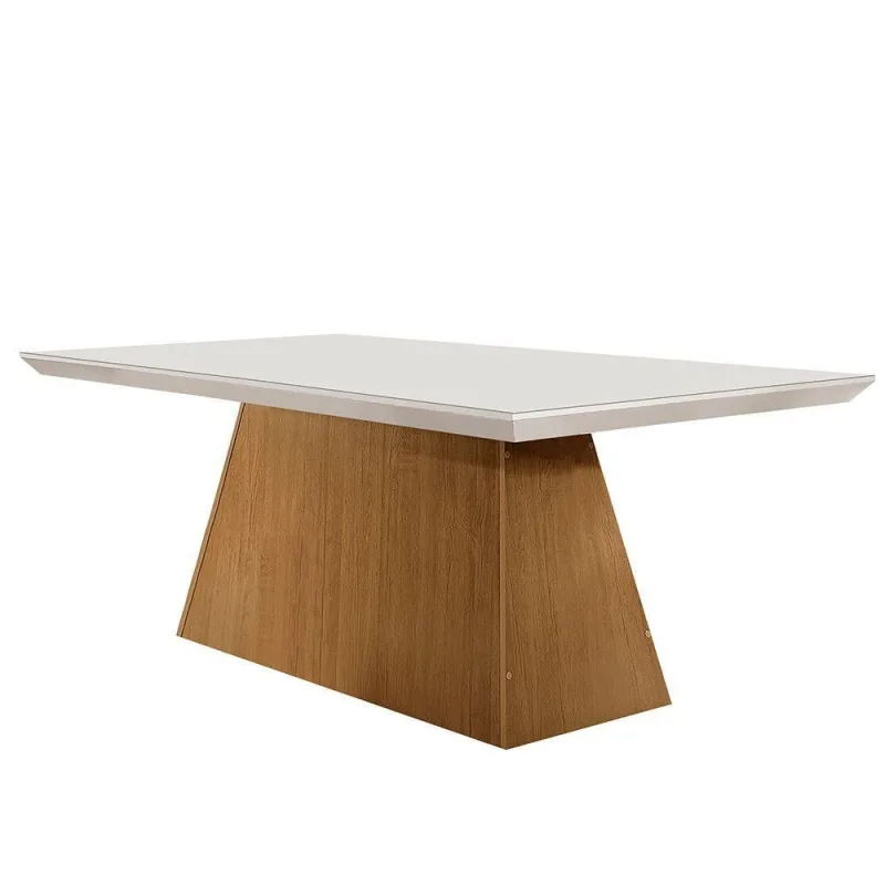 Mesa Para Sala De Jantar Aida 180cm Em Mdf E Vidro Off White - Moderna
