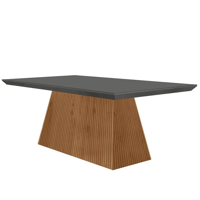 Mesa Para Sala De Jantar Aida 180cm Em Mdf E Vidro Grafite Imbuia Ripado Grafite - moderna
