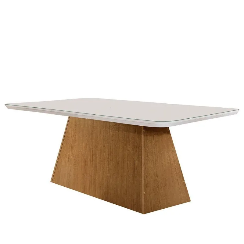 Mesa Sala De Jantar Aida 180cm Em Mdf E Vidro Com Canto Copo - moderna - Cama, Mesa E Banho