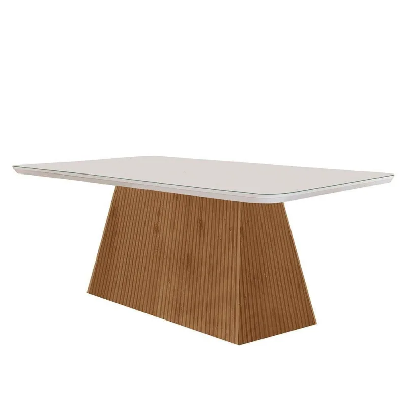 Mesa Sala De Jantar Aida 180cm Em Mdf E Vidro Com Canto Copo - Moderna