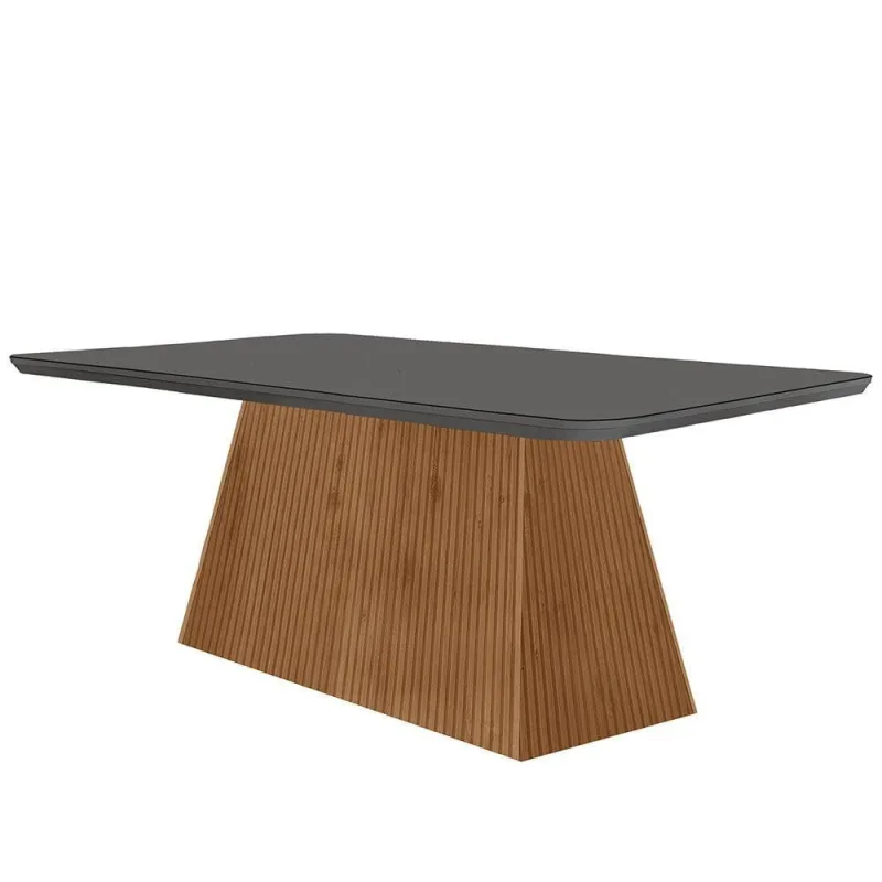 Mesa Sala De Jantar Aida 180cm Em Mdf E Vidro Com Canto Copo - Moderna