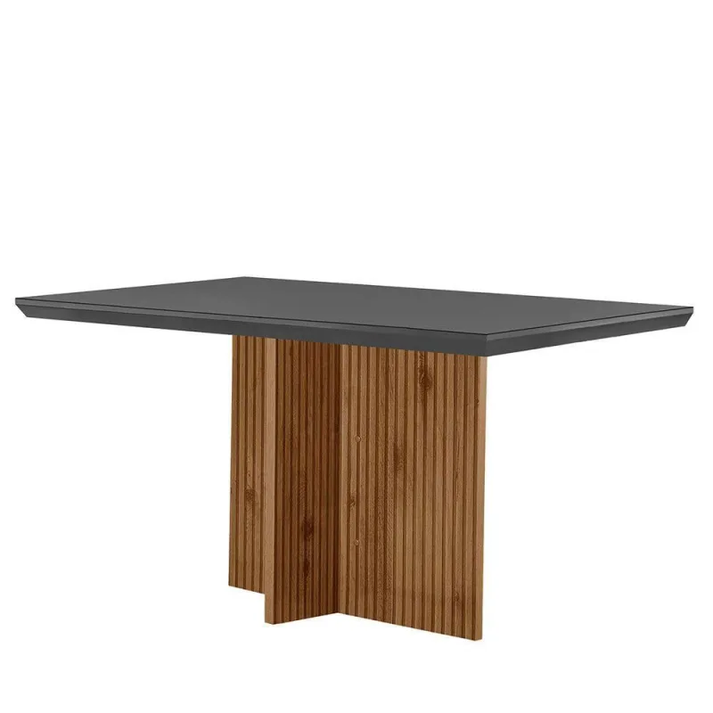 Mesa Para Sala De Jantar Olimpia 120cm Em Mdf E Vidro Grafite Imbuia Ripado Grafite - Moderna