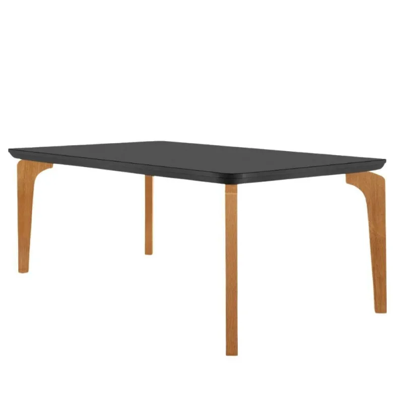 Mesa Sala De Jantar Liz 180cm Em Mdf E Vidro Com Canto Copo Grafite/ Imbuia/ Serig. Grafite - Moderna