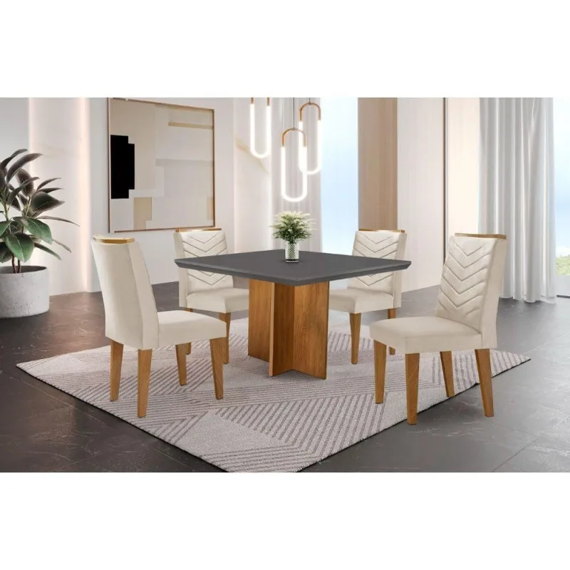 Conjunto Mesa Olímpia Em Mdf Com 4 Cadeiras Liz Grafite - Moderna