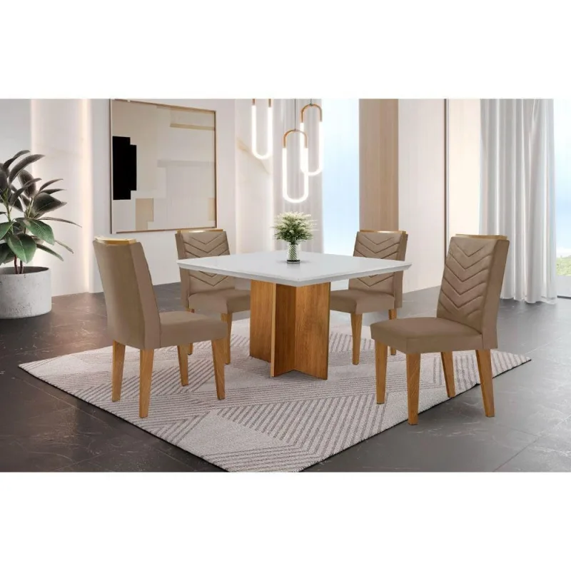 Conjunto Mesa Olímpia 90cm Em Mdf 4 Cadeiras Liz Off White - Qualidade Garantida - moderna