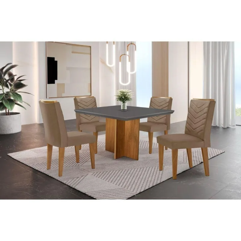 Conjunto Mesa Olímpia Em Mdf Com 4 Cadeiras Grafite - Moderna