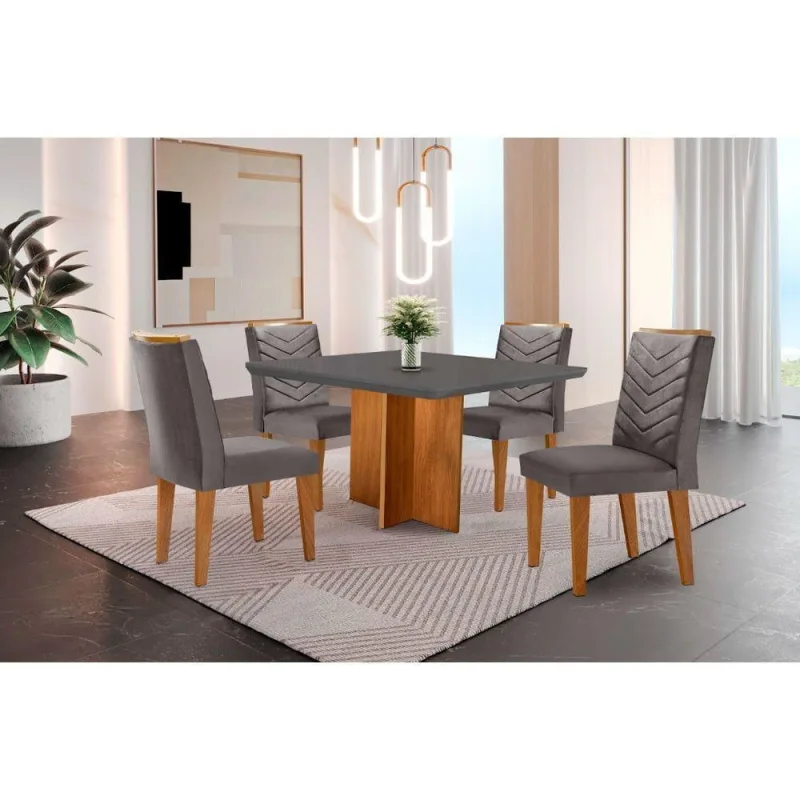Conjunto Mesa Olímpia 90cm Tampo Em Mdf 4cad Liz Grafite - moderna - Cama, Mesa E Banho