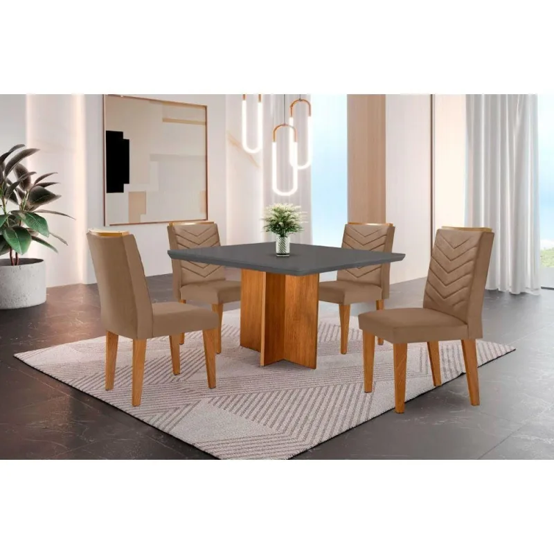 Conjunto Mesa Olímpia 90cm Tampo Em Mdf 4cad Capuccino - Moderna