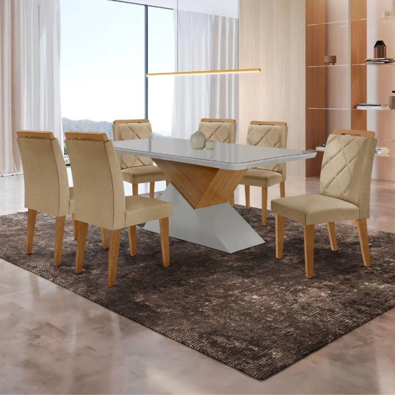 Mesa Sala De Jantar Aster 180cm E 6 Cadeiras Melissa Moderna Turim / Off White / Imbuia - Moderna