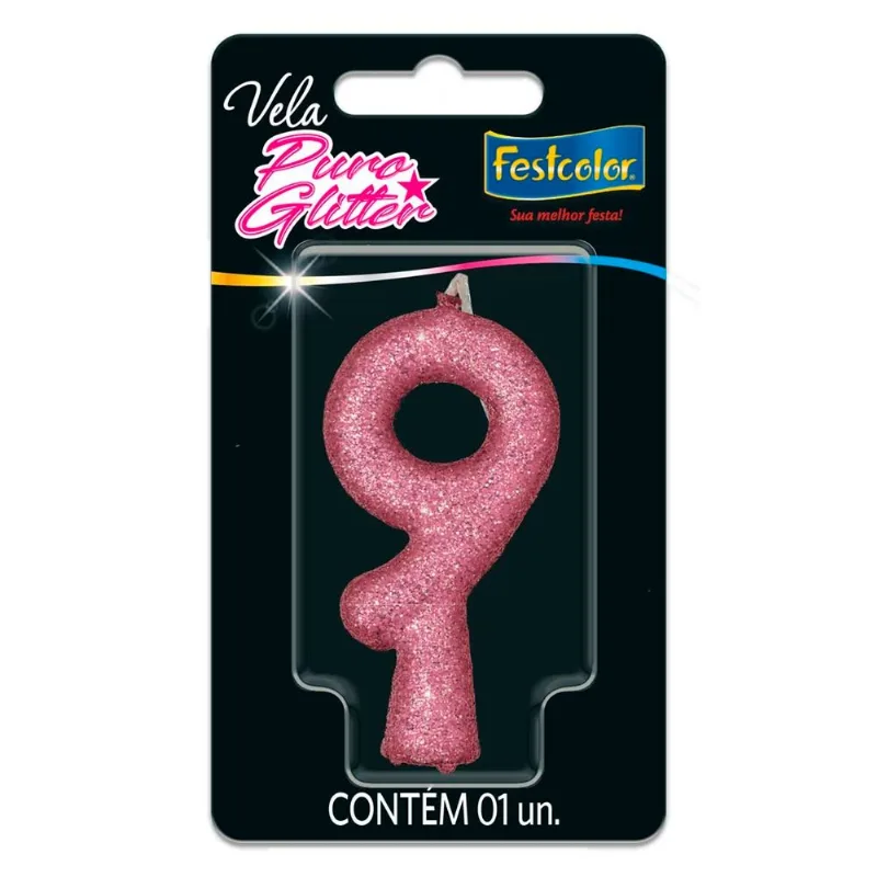 Vela Puro Glitter Nº9 Festcolor Rosa (MP)