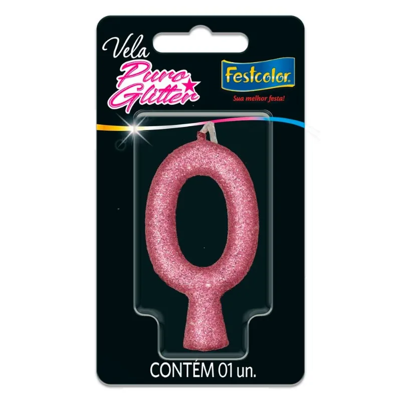 Vela Puro Glitter Nº0 Festcolor Rosa (MP)