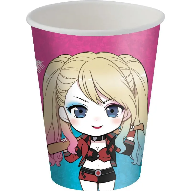 8 Copo Papel 200 Ml Arlequina Festa Infantil Aniversario