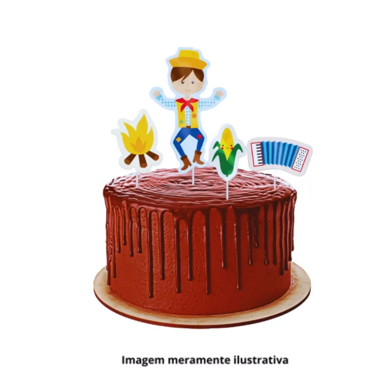 Topper Decorativo p/ Bolo Festa Junina Menino c/4 Unidades Festcolor