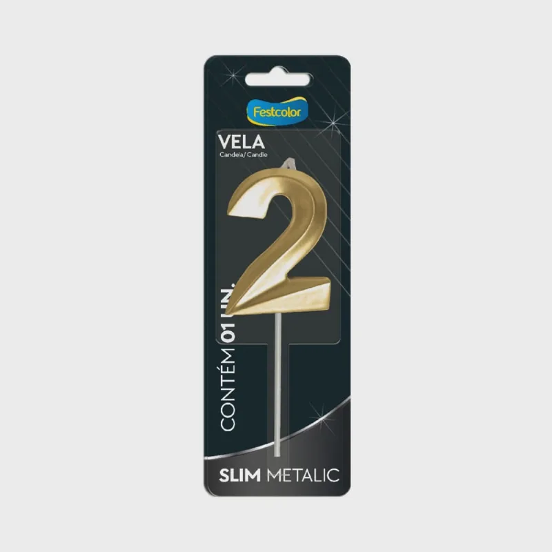 Vela Slim Metallic Ouro N 2 Festcolor