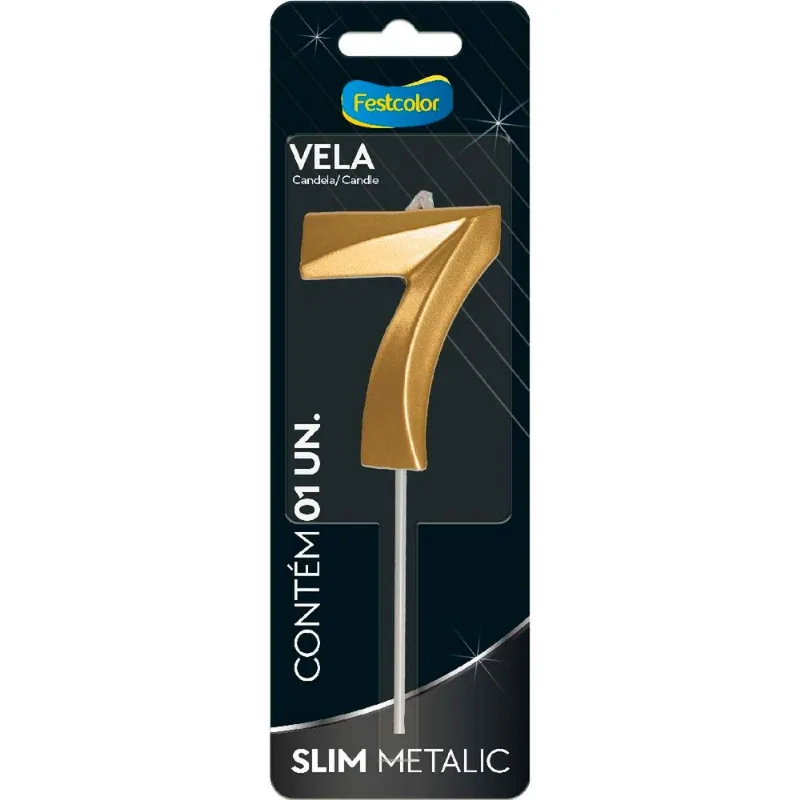 Vela Slim Metallic Nº7 Festcolor Ouro (MP)
