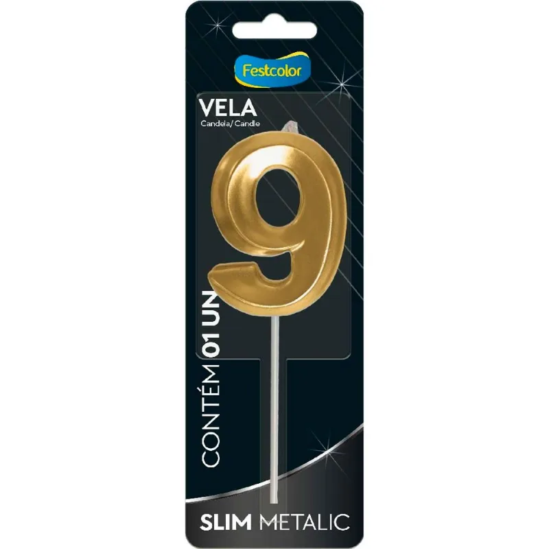 Vela Slim Metallic Nº9 Festcolor Ouro (MP)