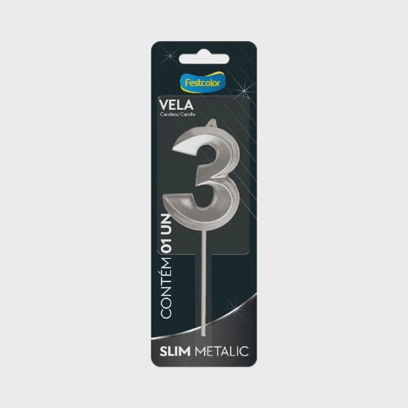 Vela Slim Metalic Prata N 3 Festcolor