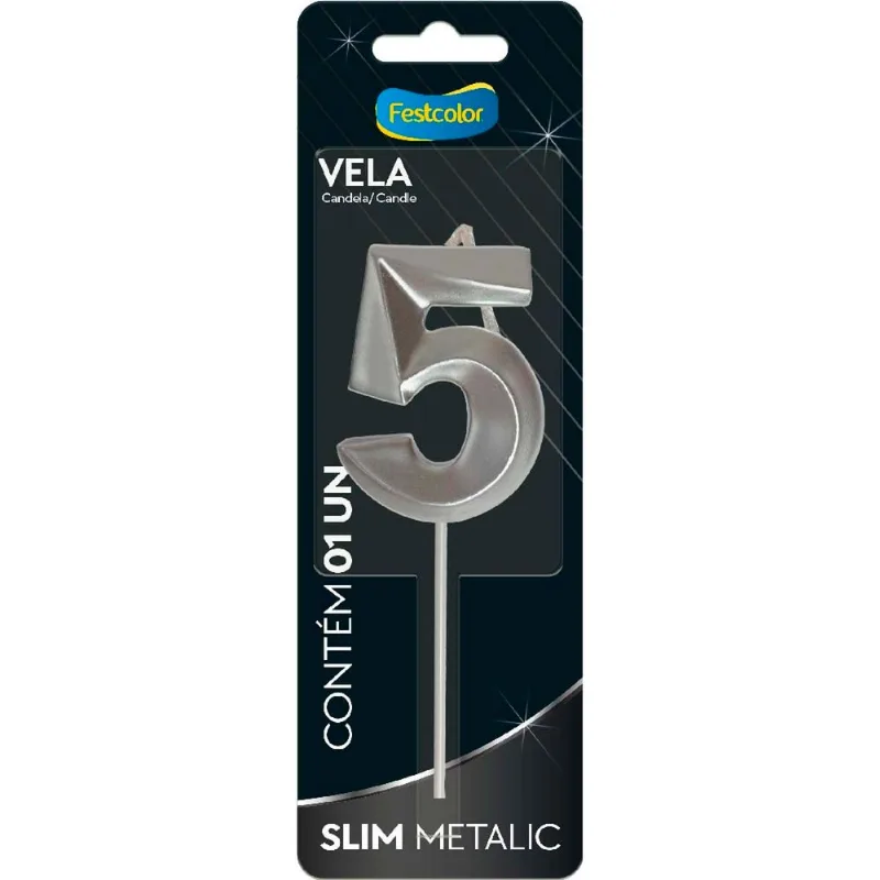 Vela Slim Metallic Nº5 Festcolor Prata (MP)