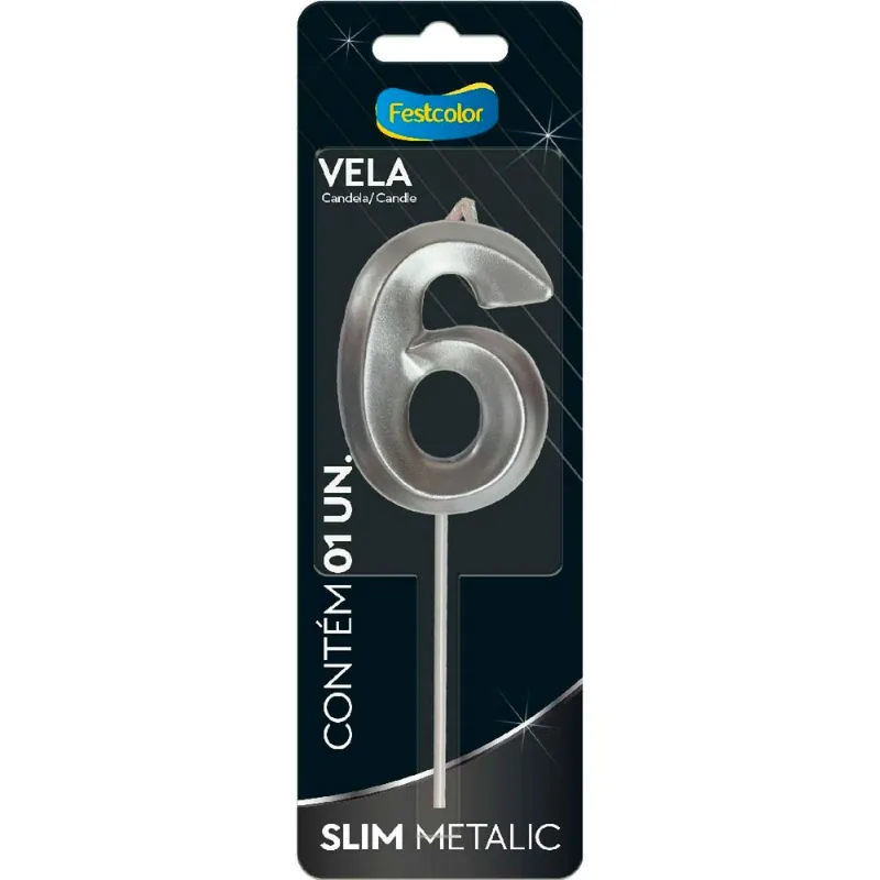 Vela Slim Metallic Nº6 Festcolor Prata (MP)