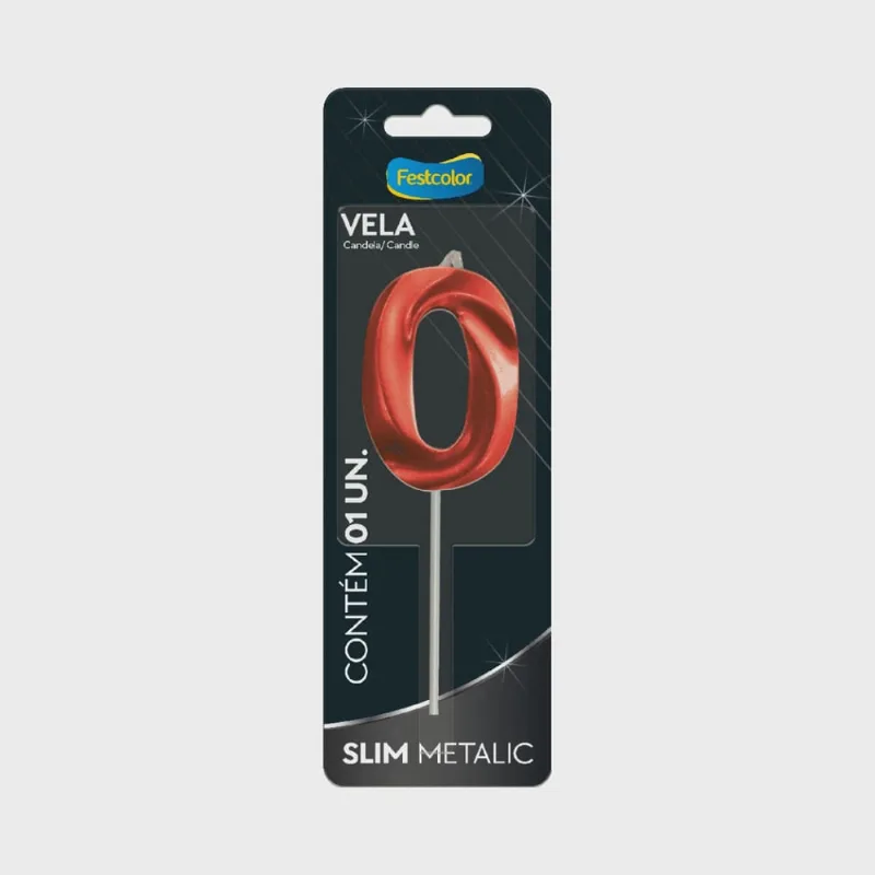 Vela Slim Metalic Vermelha N 0 Festcolor