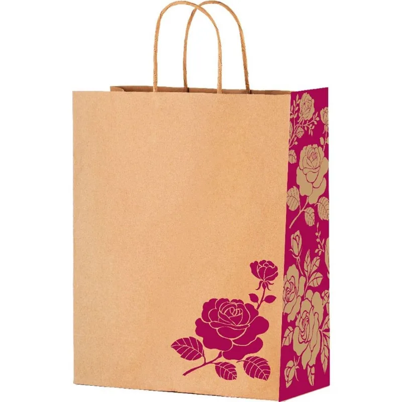 Sacola De Papel M Festcolor Rosa Flores M 29x24x12cm (MP)
