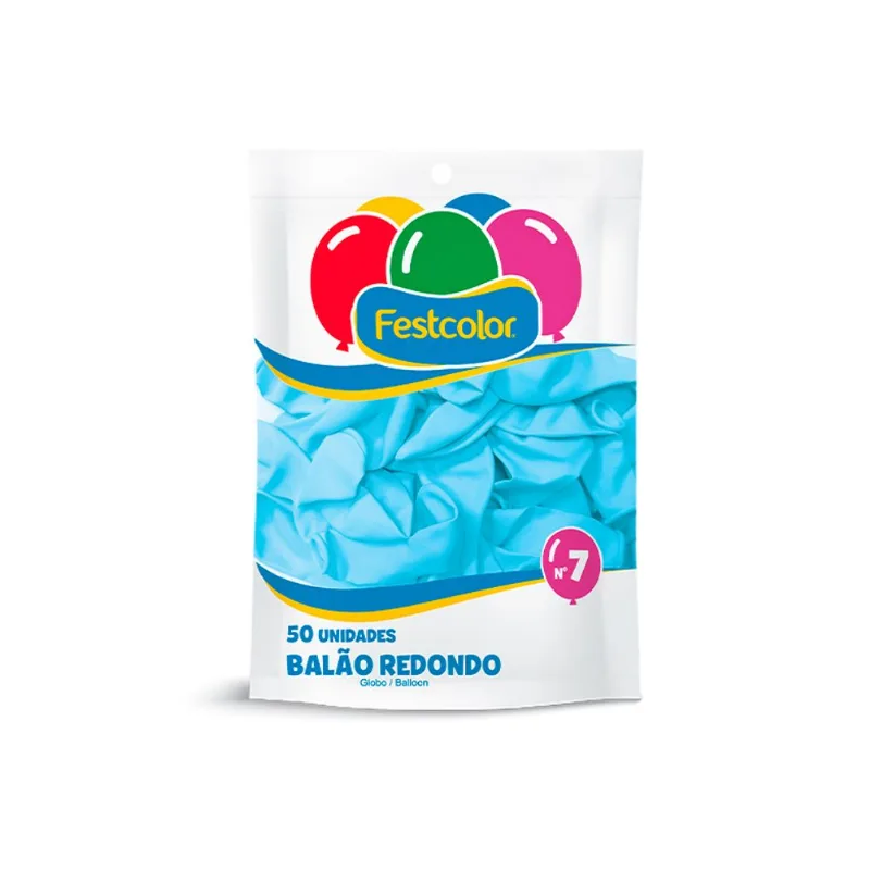 Balão Festcolor Liso Azul Claro N.7 50un