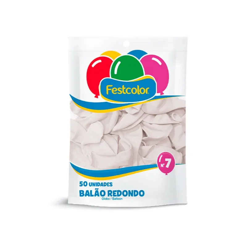 Balão Festcolor Liso Branco N.7 50un
