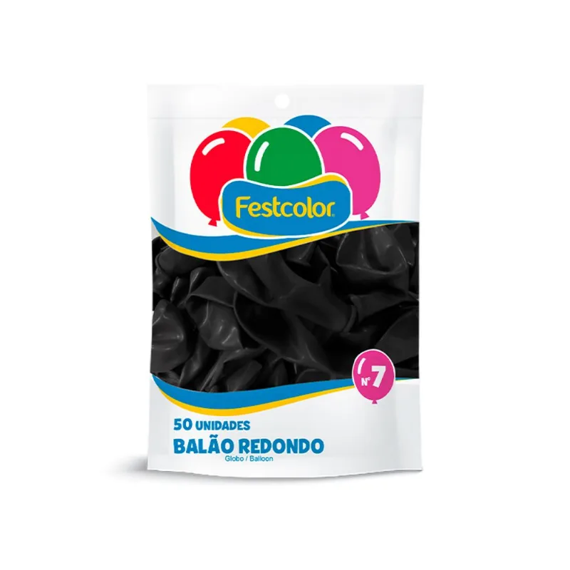 Balão Festcolor Liso Preto N.7 50un
