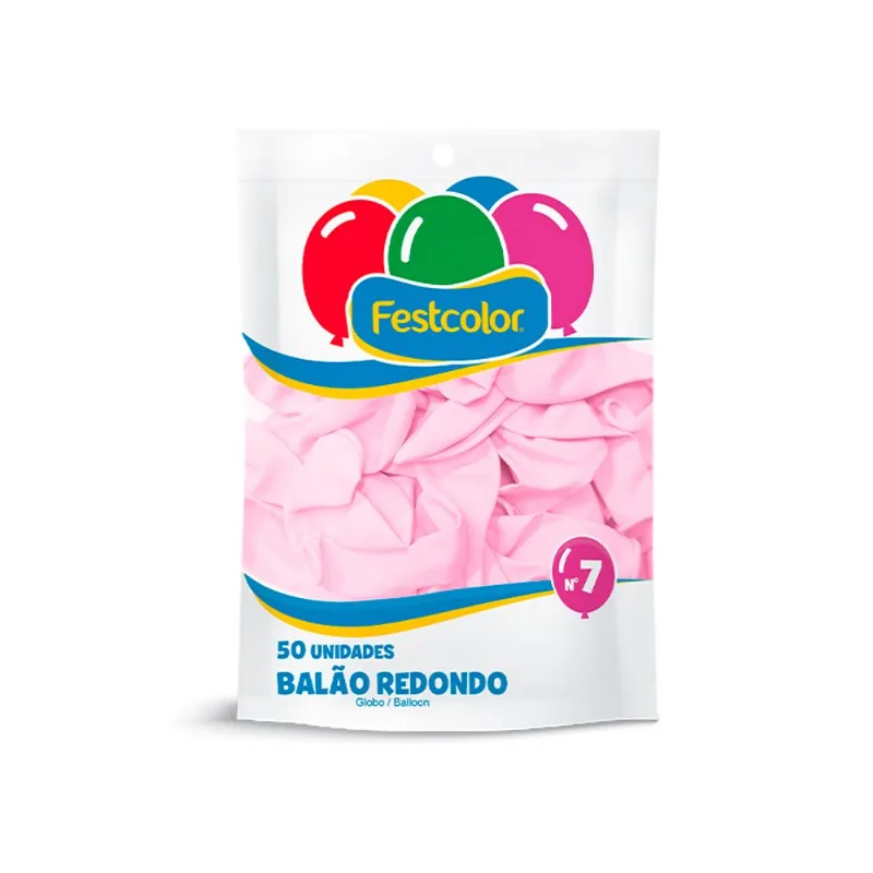 Balão Festcolor Liso Rosa Claro N.7 50un