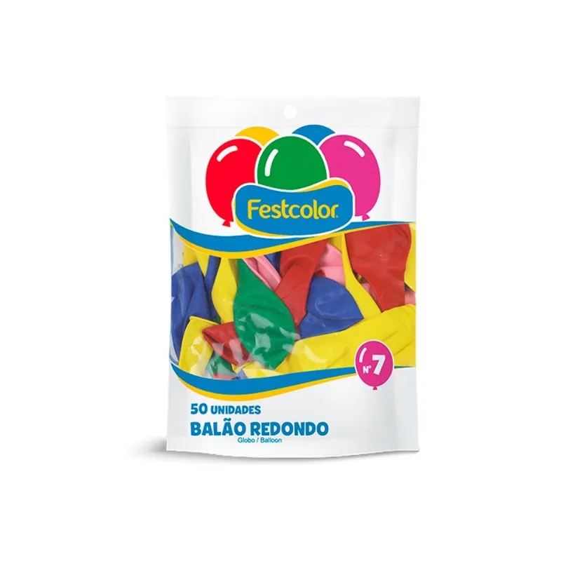 Balão Festcolor Liso Cores Mistas N.7 50un