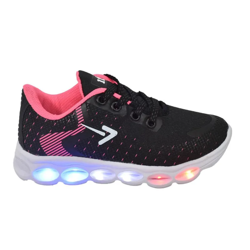 Tênis Infantil Feminino Menina Com LED Leve Macio Preto + Rosa