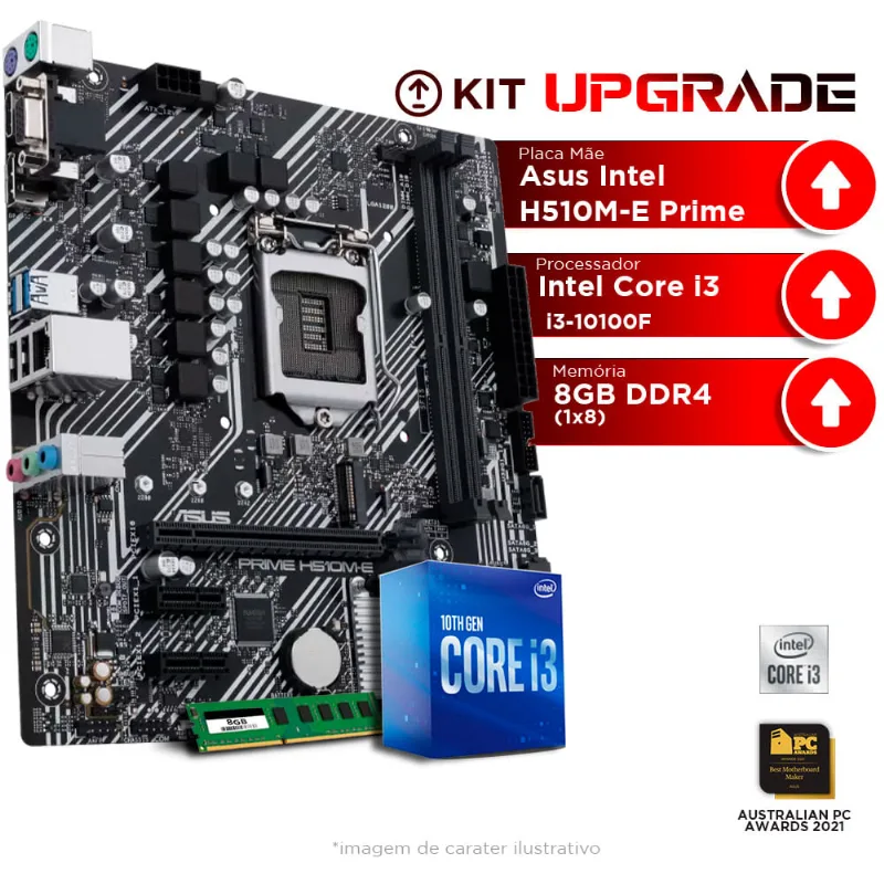 Kit Upgrade Intel Core i3-10100F + Asus H510M-E Prime + 8GB RAM DDR4 800000161