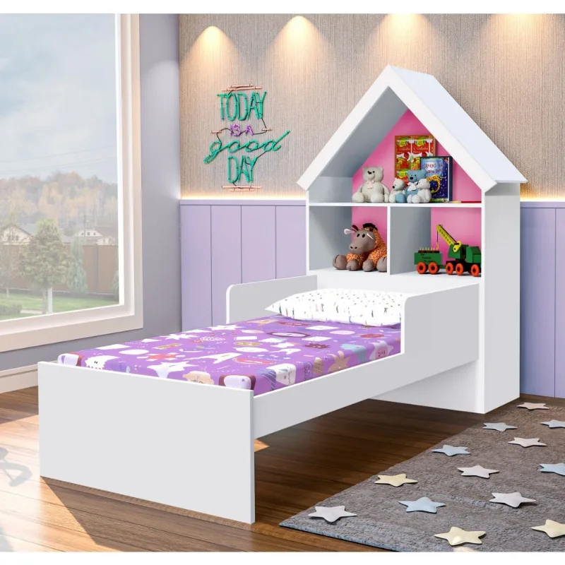 Cama Infantil Casa Enzo Branco Rosa
