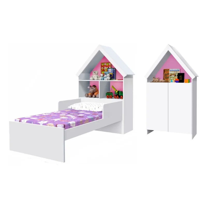 Conjunto Cama e Cômoda Infantil Casinha Branco