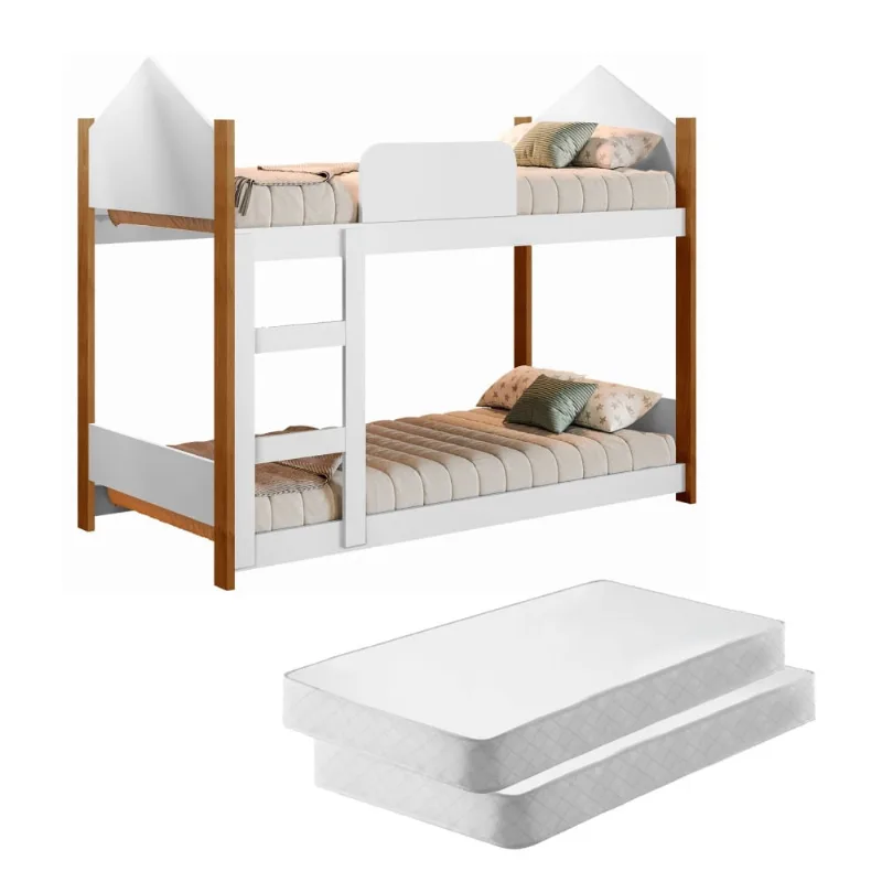 Beliche Infantil Casinha Alice Branco com Colchões