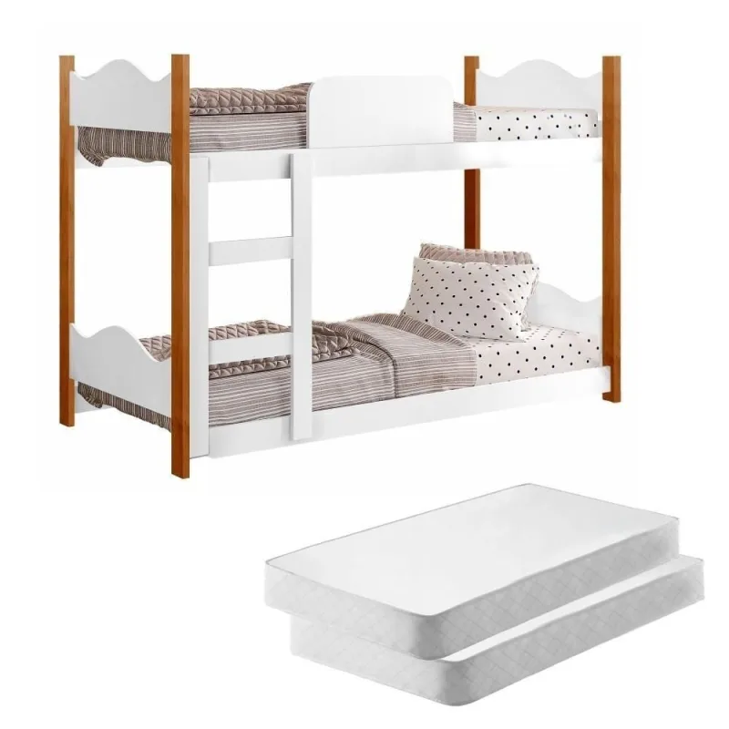Beliche Infantil Theo Branco Com Colchões - OUTRAS - Móveis